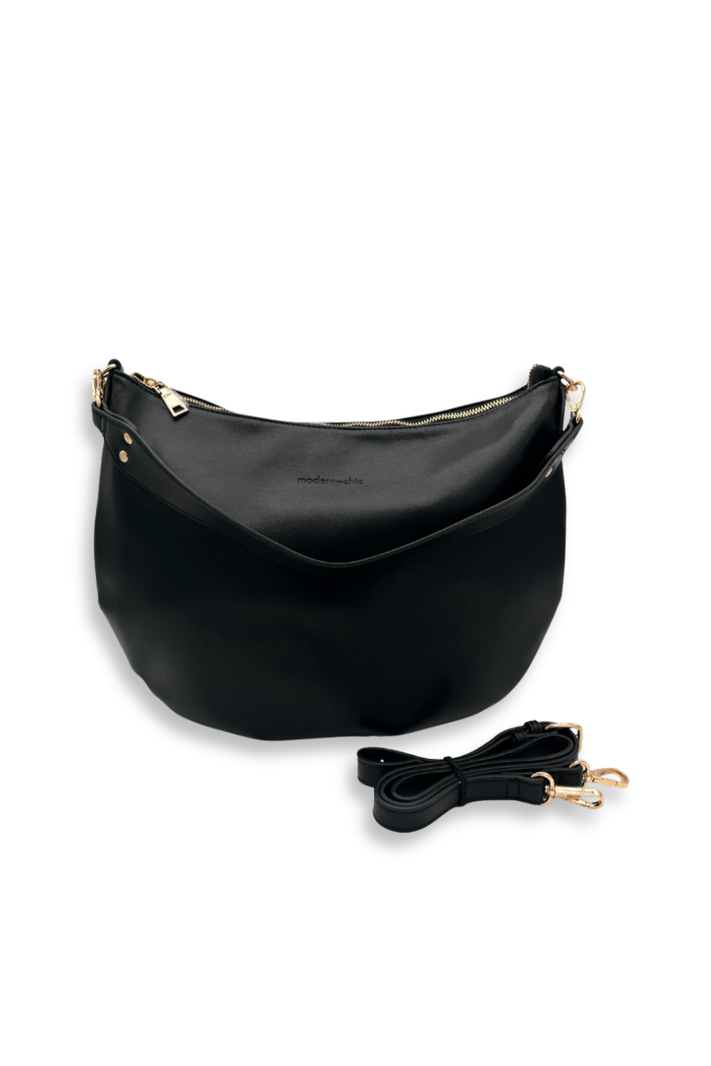 A black vegan leather Drury Road Savannah Slouchy Tote – Women's Shoulder & Crossbody Bag on a white background.