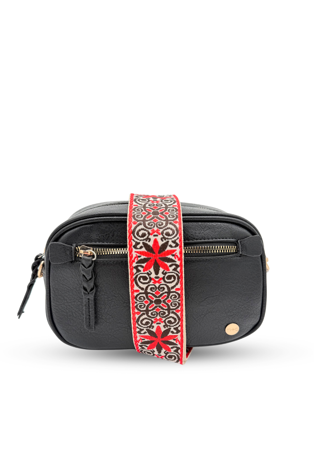 A black Drury Road Gentry Vegan Leather Crossbody Bag on a white background.