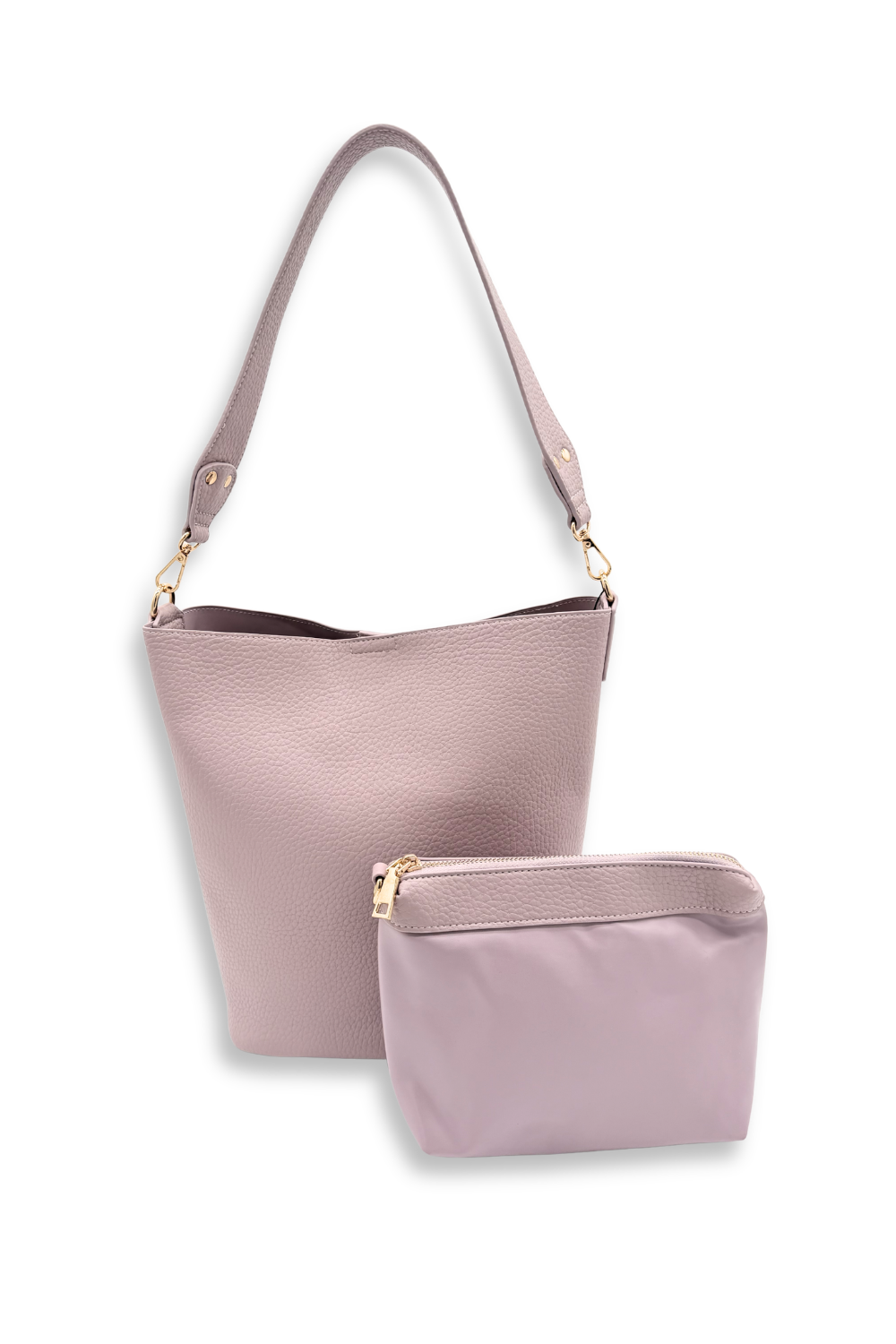 A light violet Drury Road Sophie Bucket Bag for Women – Vegan Leather on a white background.