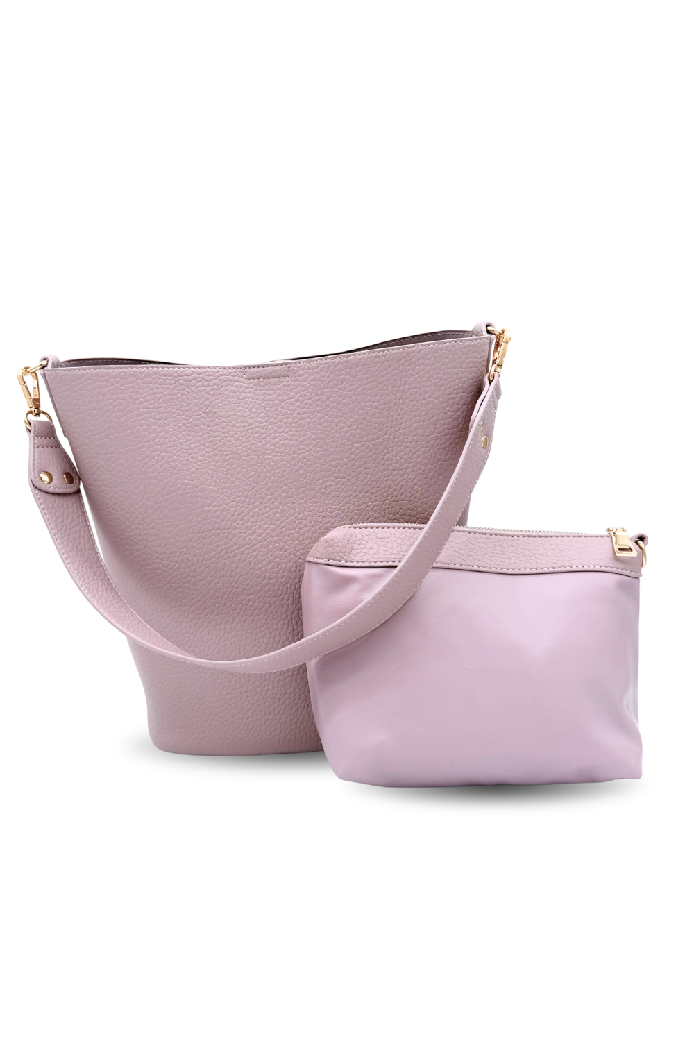 A light violet Drury Road Sophie Bucket Bag for Women – Vegan Leather on a white background. 