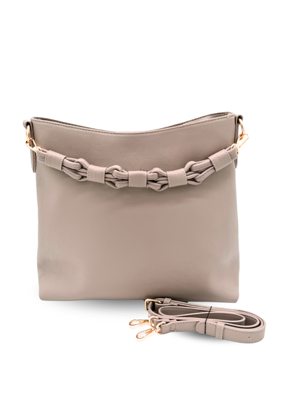 Beige Drury Road Sawyer Convertible Slouchy Tote Bag for Women on a white background.