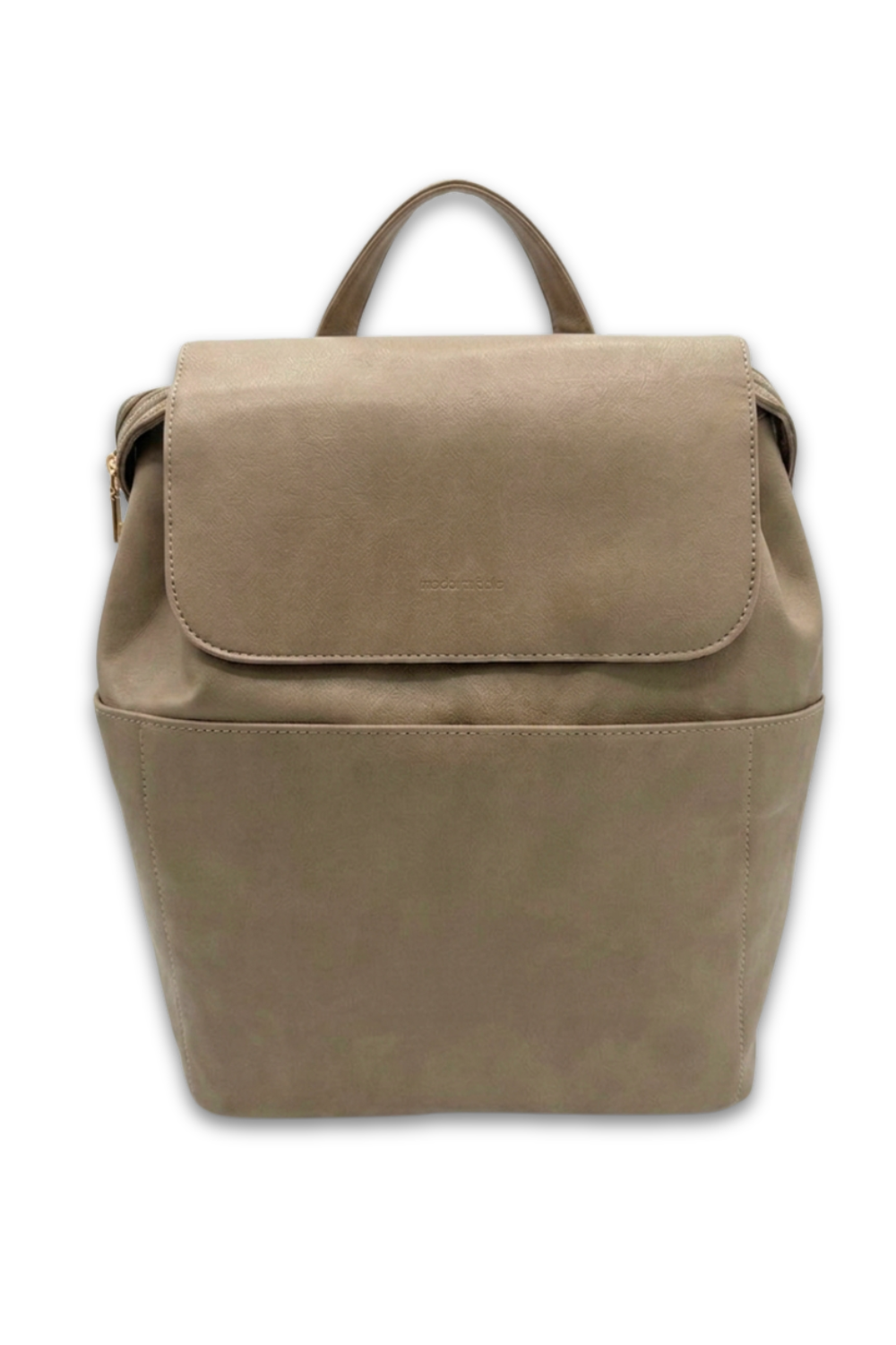 A taupe colored Drury Road Brielle 2.0 Vegan Leather Convertible Backpack Purse for Women on a white background. 