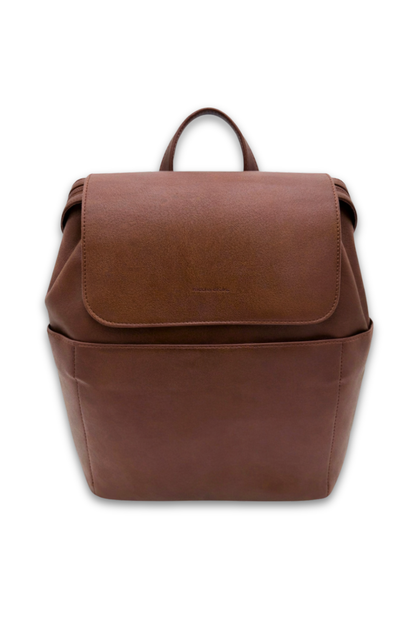 Dark Brown Drury Road Brielle 2.0 Vegan Leather Convertible Backpack Purse for Women on a white background. 