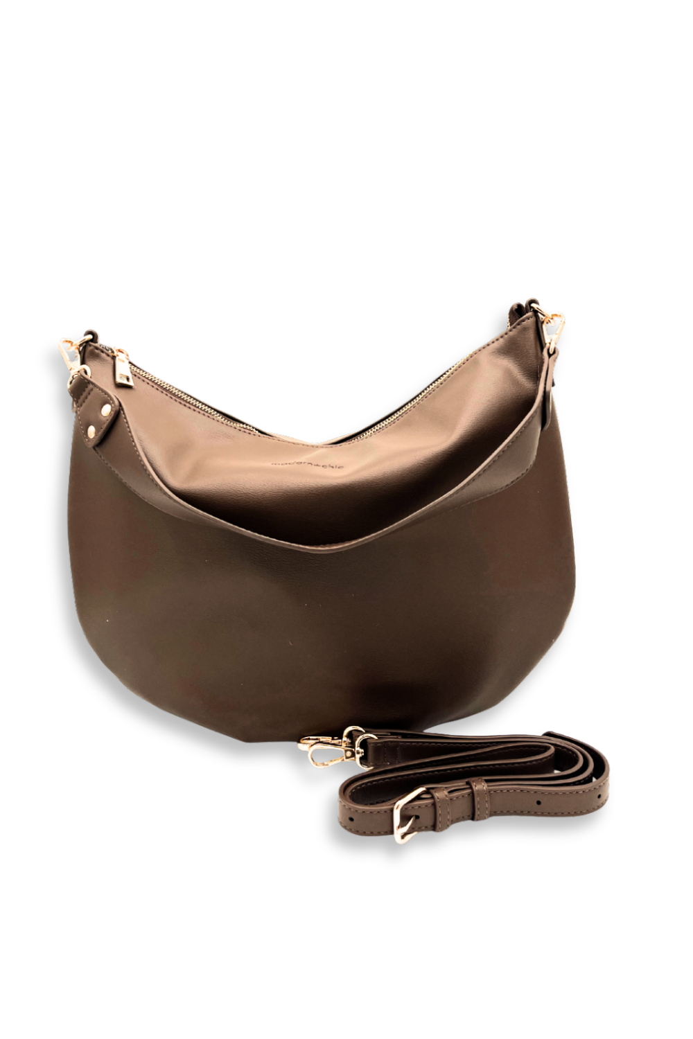 A brown vegan leather  Drury Road Savannah Slouchy Tote – Women's Shoulder & Crossbody Bag on a white background. 