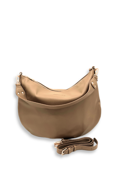 A fawn vegan leather Drury Road Savannah Slouchy Tote – Women's Shoulder & Crossbody Bag on a white background. 