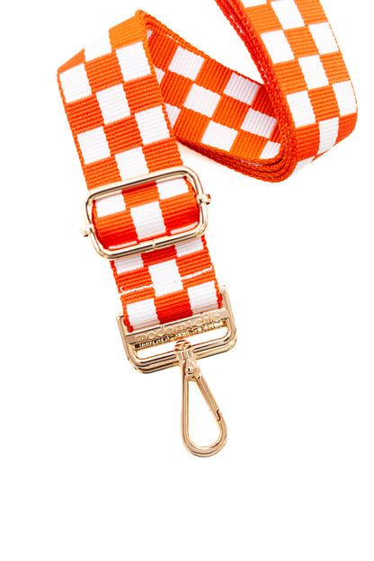 Red and white Drury Road Lizzie Checkered Purse Strap for Crossbody Bags on a white background.
