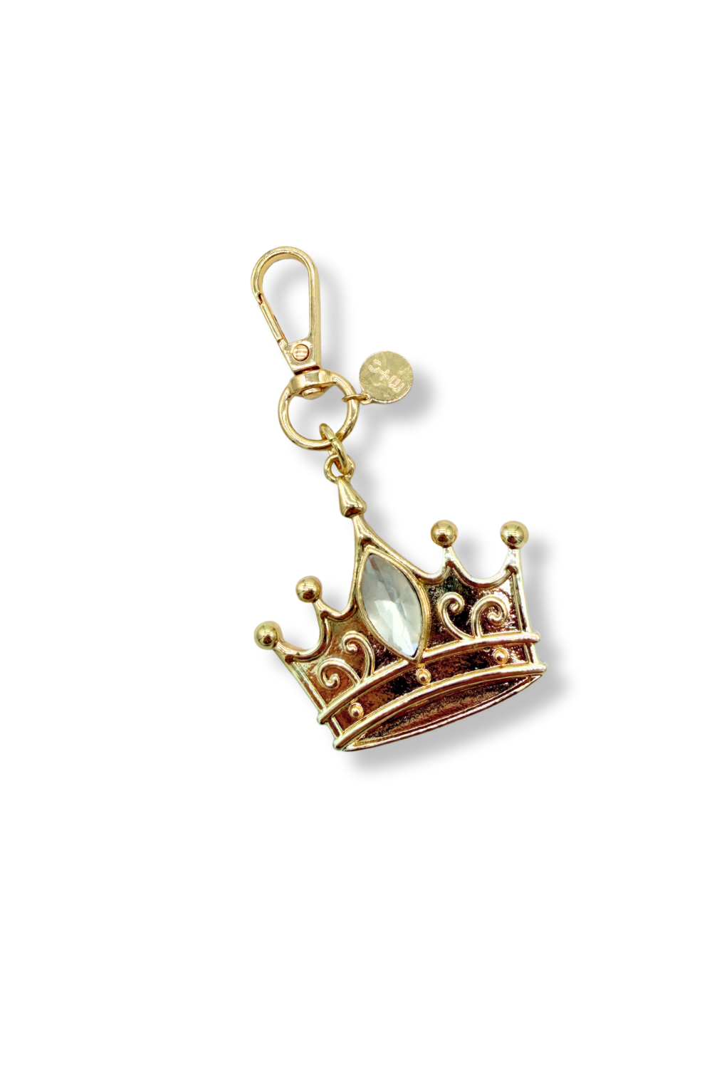 Drury Road gold crown Royal Charm – Bag Charm for Purses - on a white background.