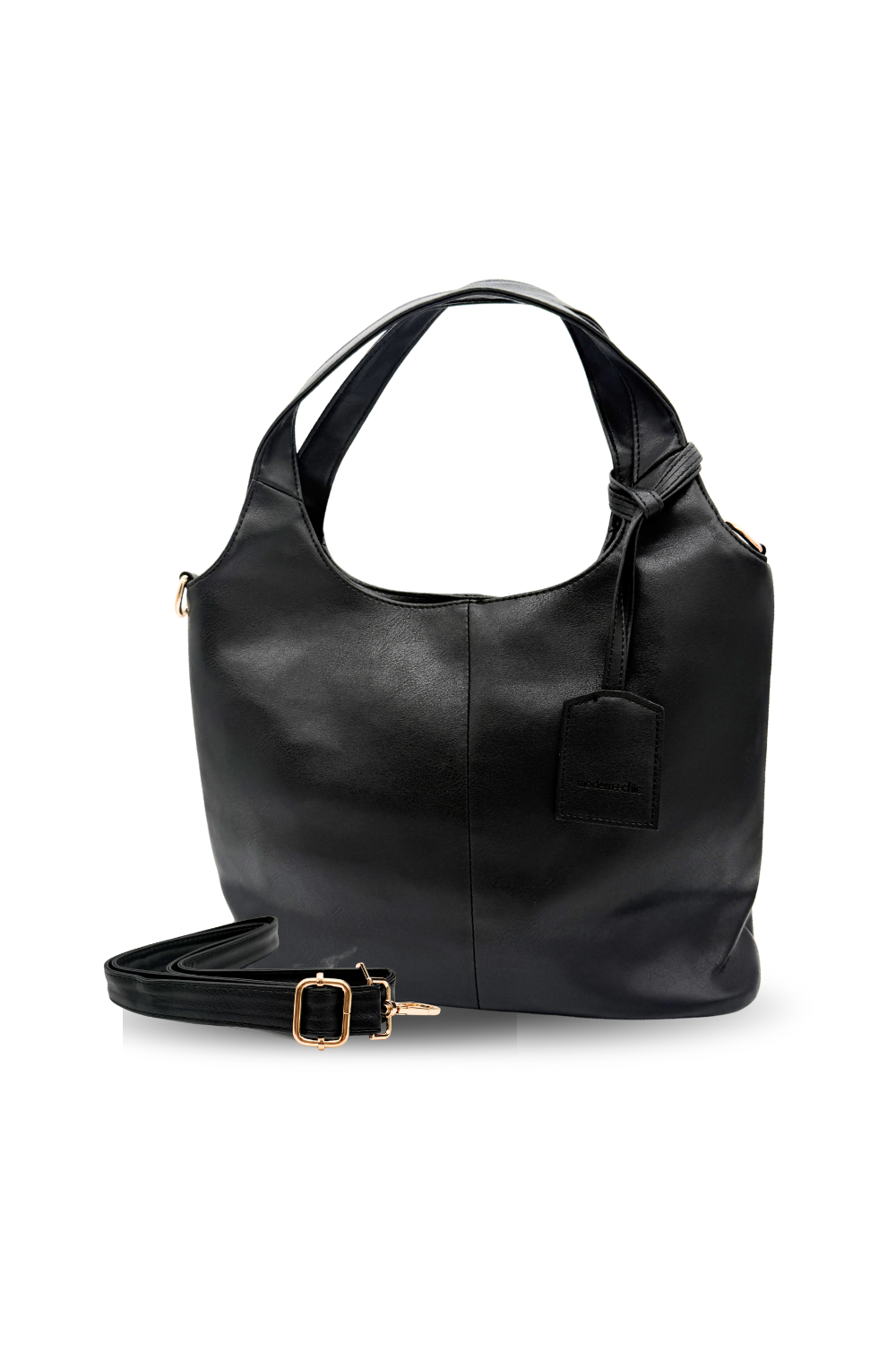 A black Drury Road Olivia Convertible Slouchy Tote Bag for Women on a white background. 