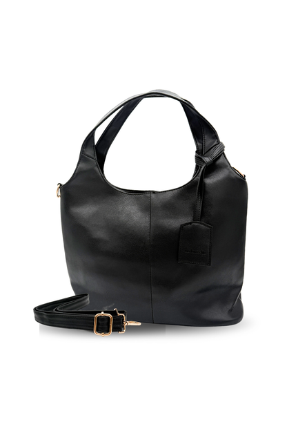 A black Drury Road Olivia Convertible Slouchy Tote Bag for Women on a white background. 