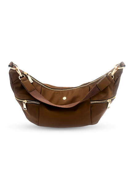 Brown Drury Road Parker Crescent Crossbody Bag for Women on white background. 