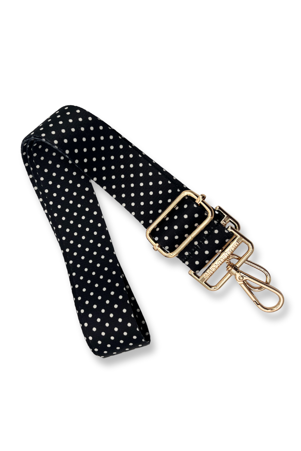 Drury Road black and white Polka Dot Adjustable Purse and Bag Strap on a white background. 