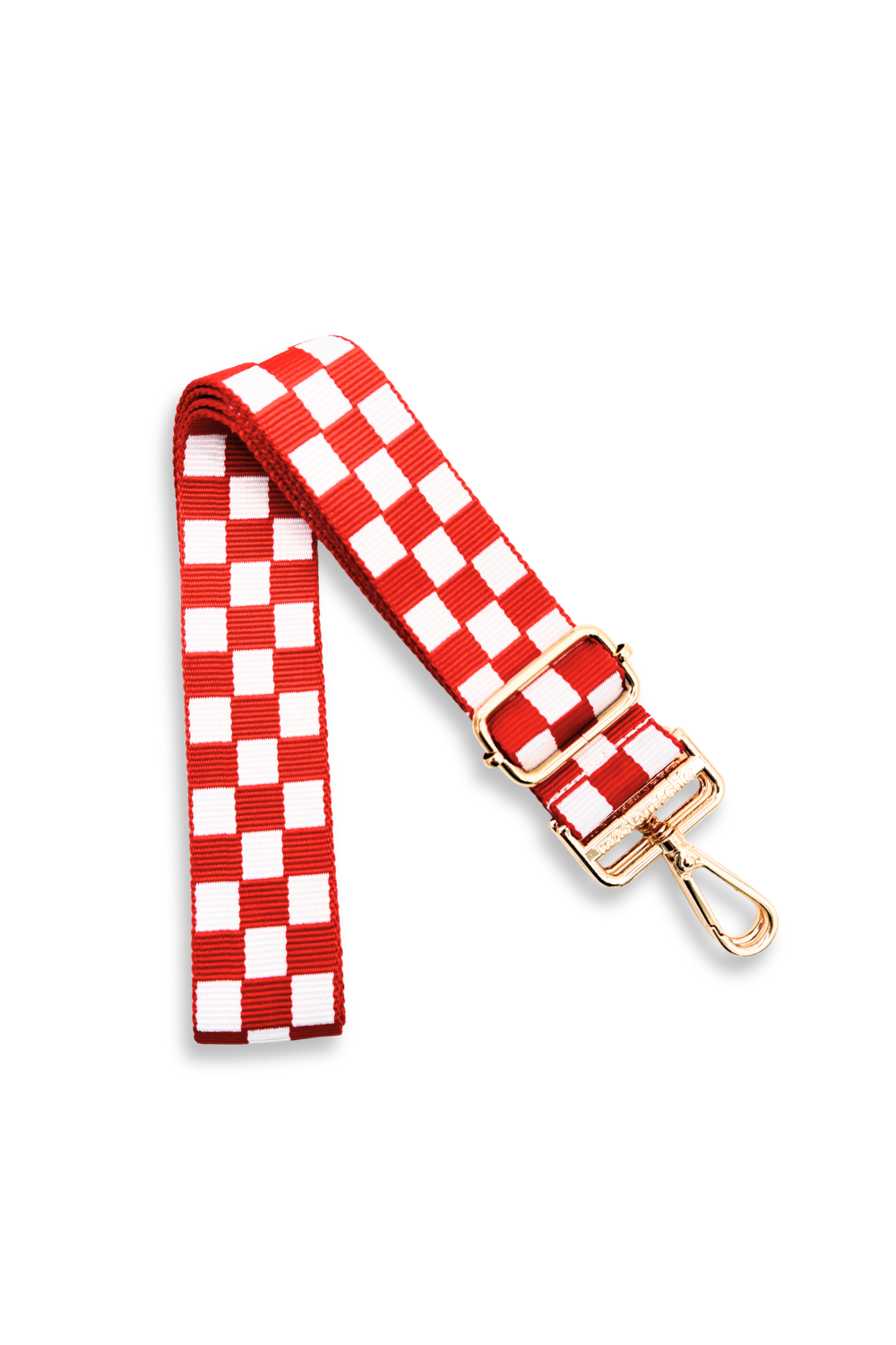 Red and white Drury Road Lizzie Checkered Purse Strap for Crossbody Bags on a white background.