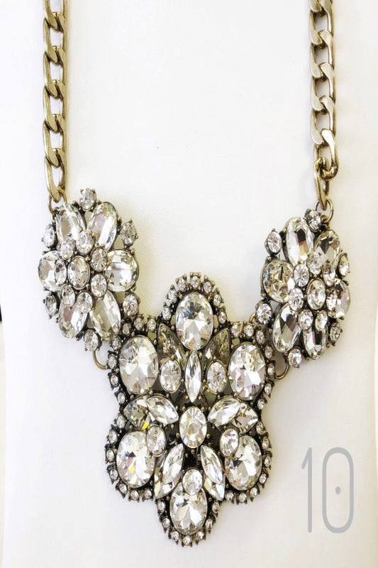 Triple Crystal Medallion Bib - final sale