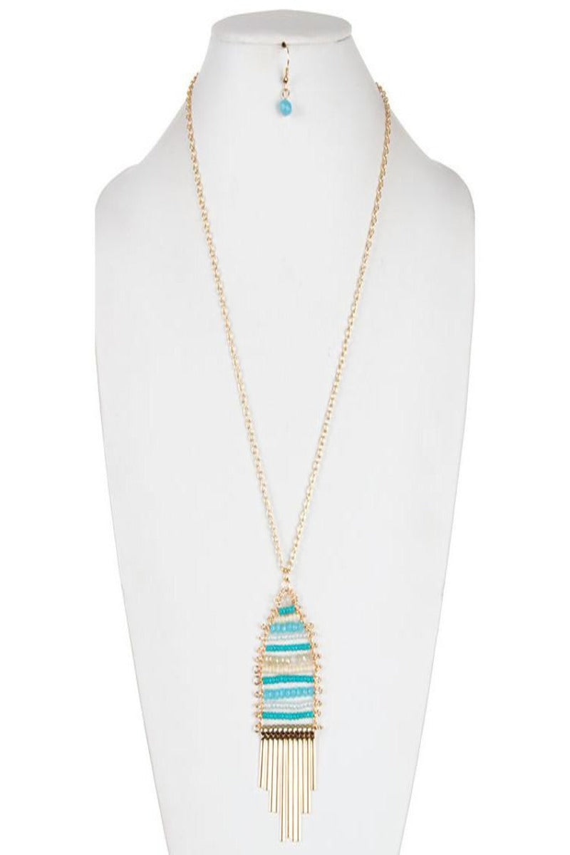 Seed Bead with Metal Fringe Detail Pendant Necklace Set - Final Sale