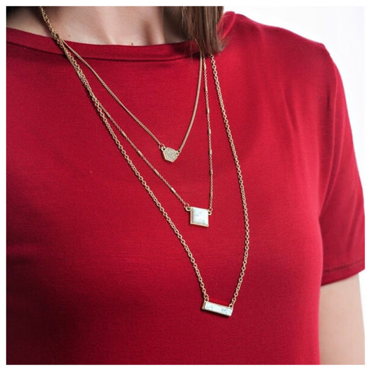 Emma Stone and Pave Tri Layer Necklace - Final Sale